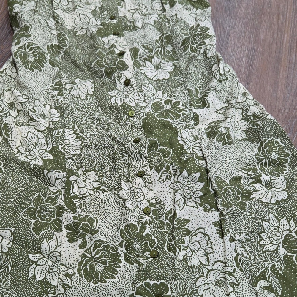 Japna Green White Floral Button Front Cami Dress Medium Rayon Tie Back Sundress - Picture 2 of 5